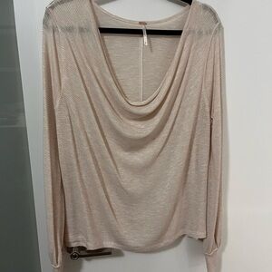 Free People Cream and Gold Accent Drape Neck Blouse